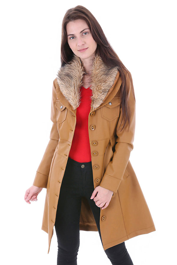 1020 DÜĞMELİ KEMERLİ DERİ MONT - Sarı - BİGDART