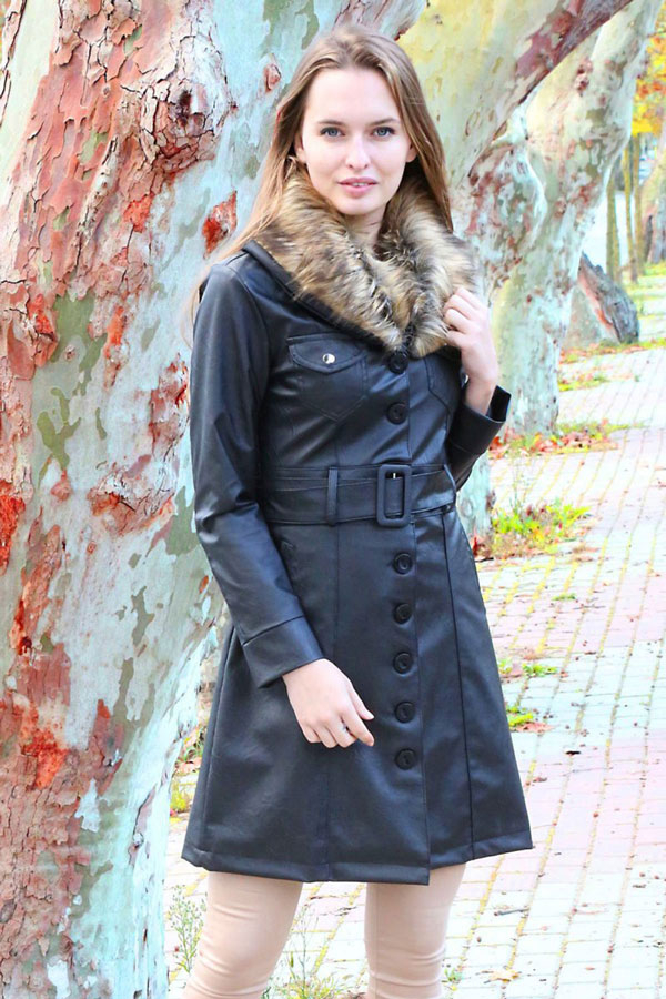 1020 DÜĞMELİ KEMERLİ DERİ MONT - Siyah - BİGDART