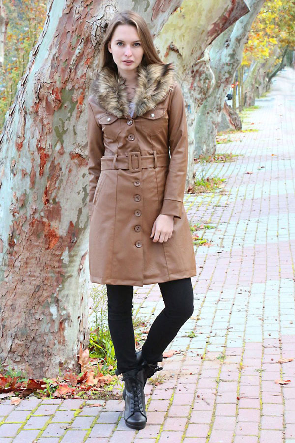 1020 DÜĞMELİ KEMERLİ DERİ MONT - Taba - BİGDART