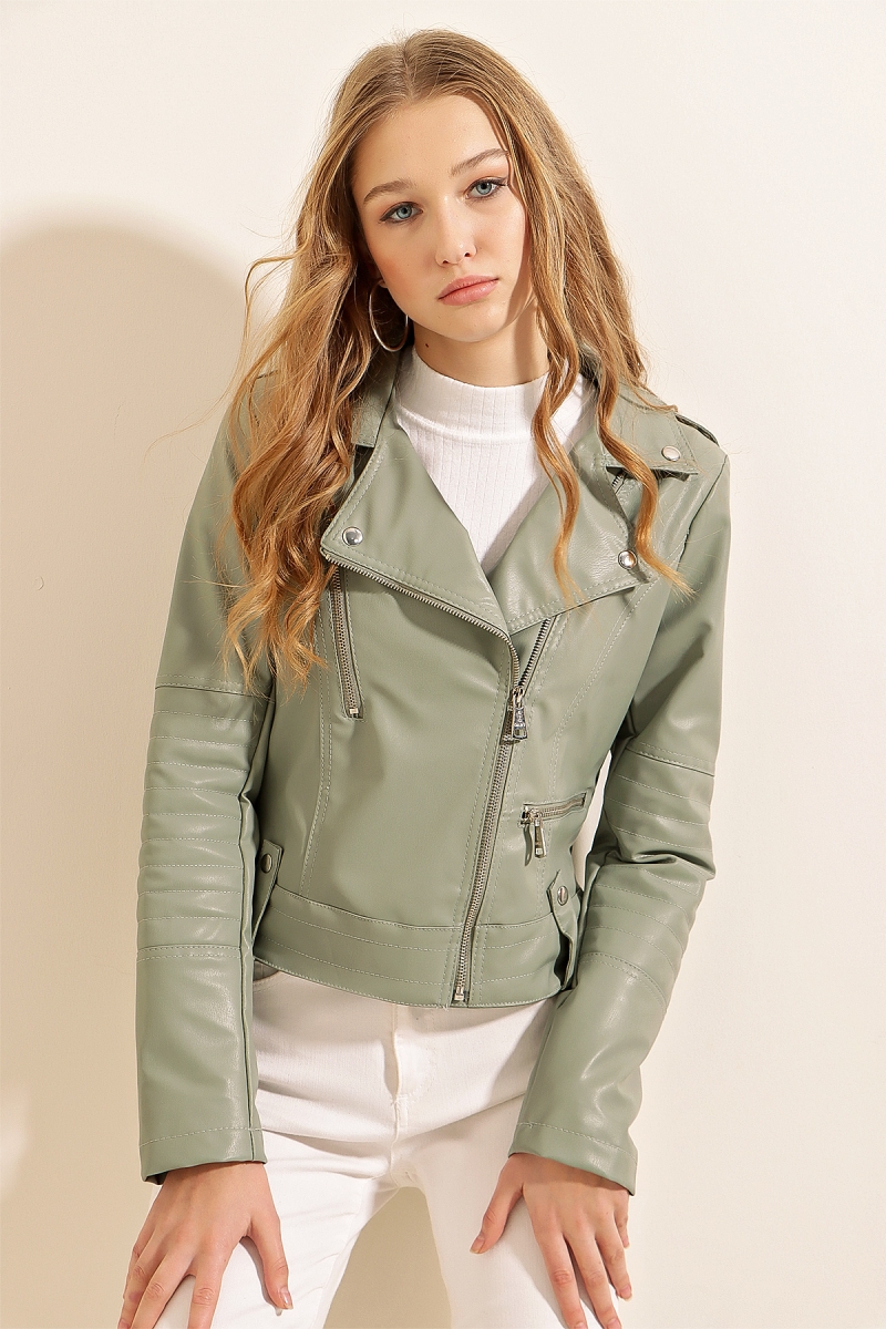 1025 Biker Ceket - Haki - BİGDART