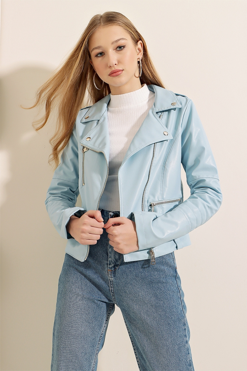 1025 Biker Ceket - Mavi - BİGDART
