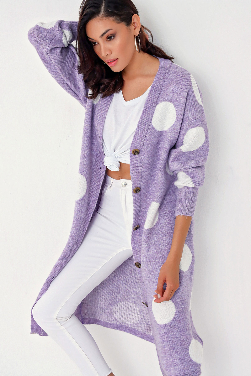 10299 Puanlı Uzun Triko Hırka - Lila - BİGDART