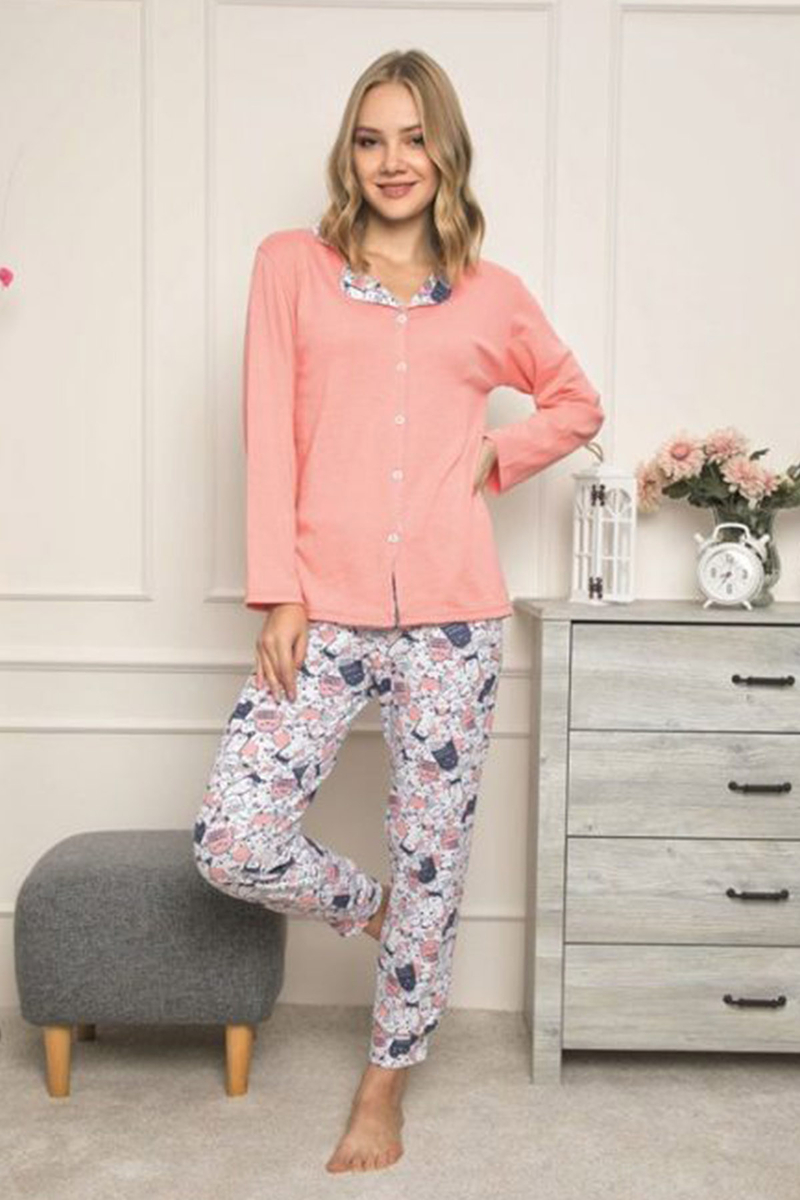 10309 Desenli Pijama Takımı - Somon - BİGDART