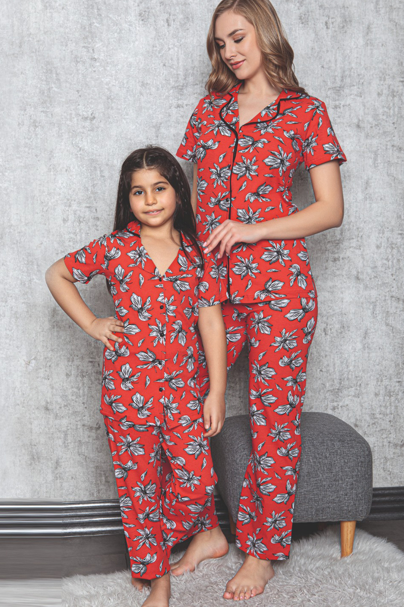 10310 Anne Kız Pijama Takımı - Kırmızı - BİGDART