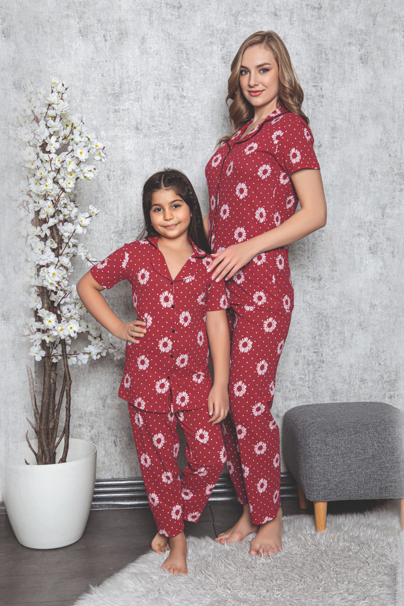 10310 Anne Kız Pijama Takımı - Bordo - BİGDART