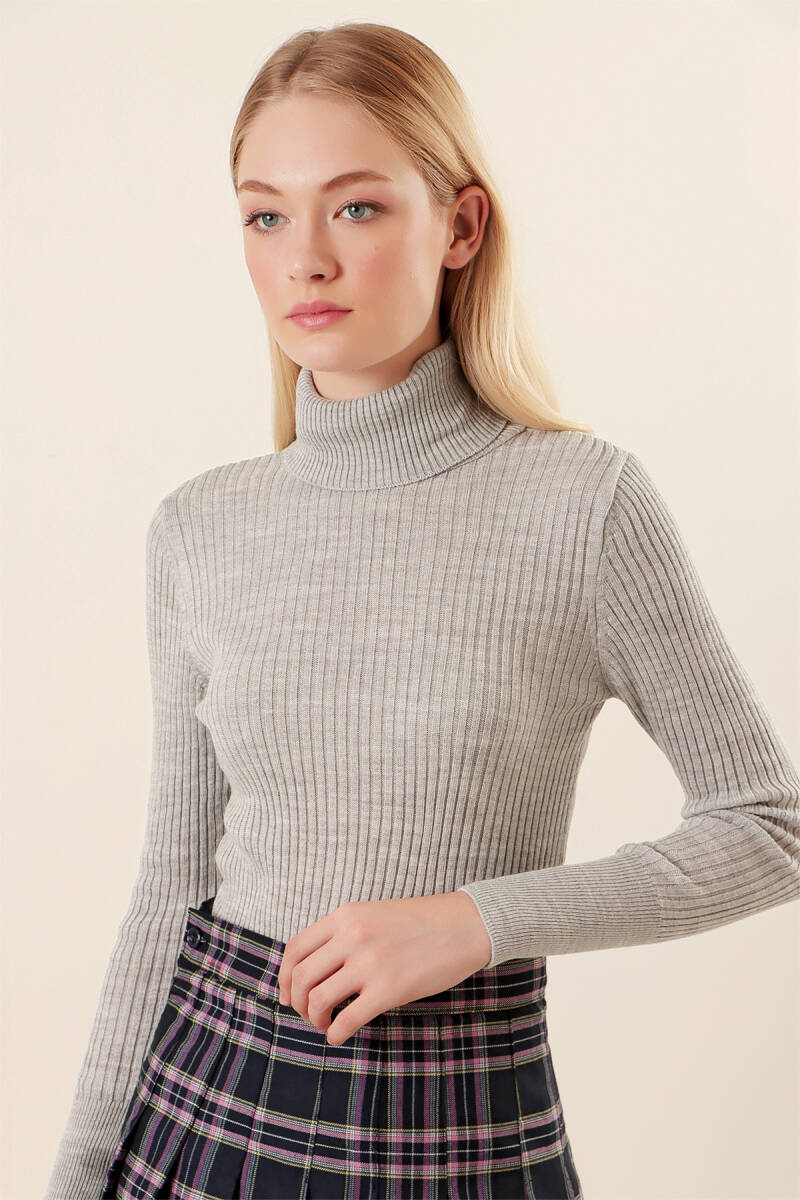 10311 Balıkçı Yaka Triko Kazak - Gri - BİGDART