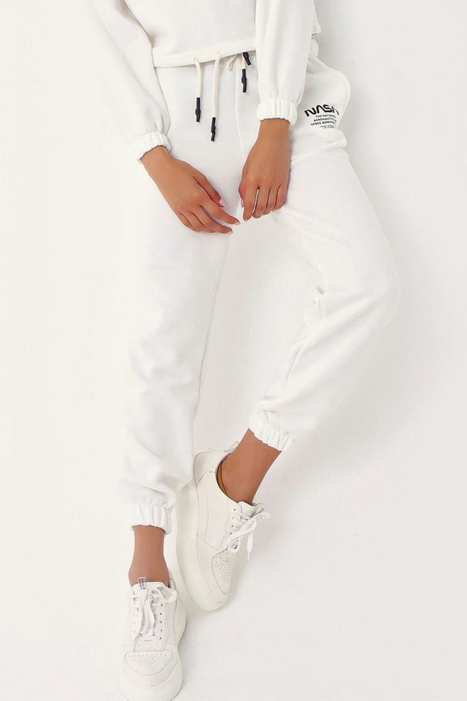 10312 Nasa Baskılı Eşofman Alt - Beyaz - BİGDART