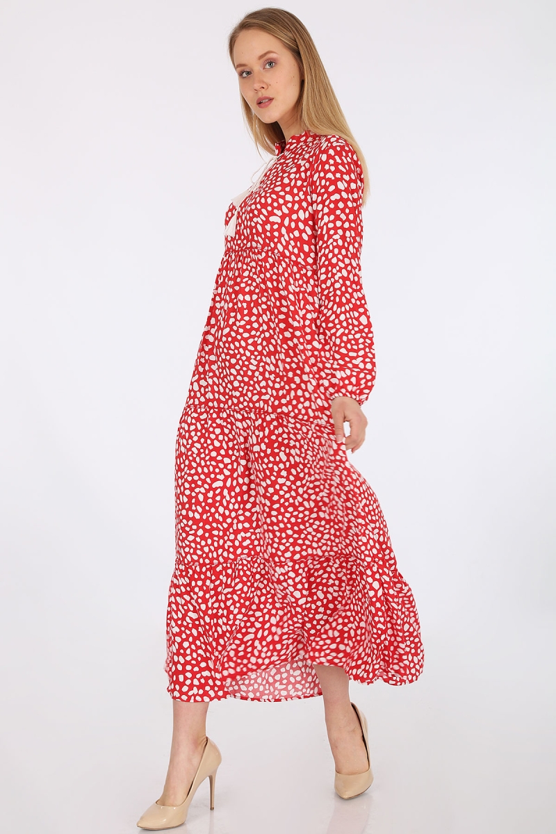 10313 Volanlı Tesettür Elbise - Nar - BİGDART