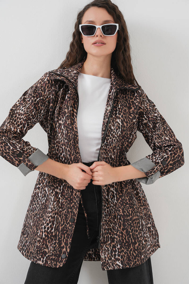 10322 Beli Büzgülü Trençkot - E. Kahve - BİGDART