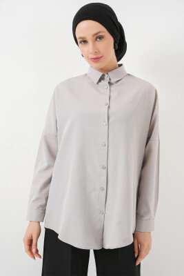 103901 Oversize Basic Tesettür Gömlek - A.Gri 