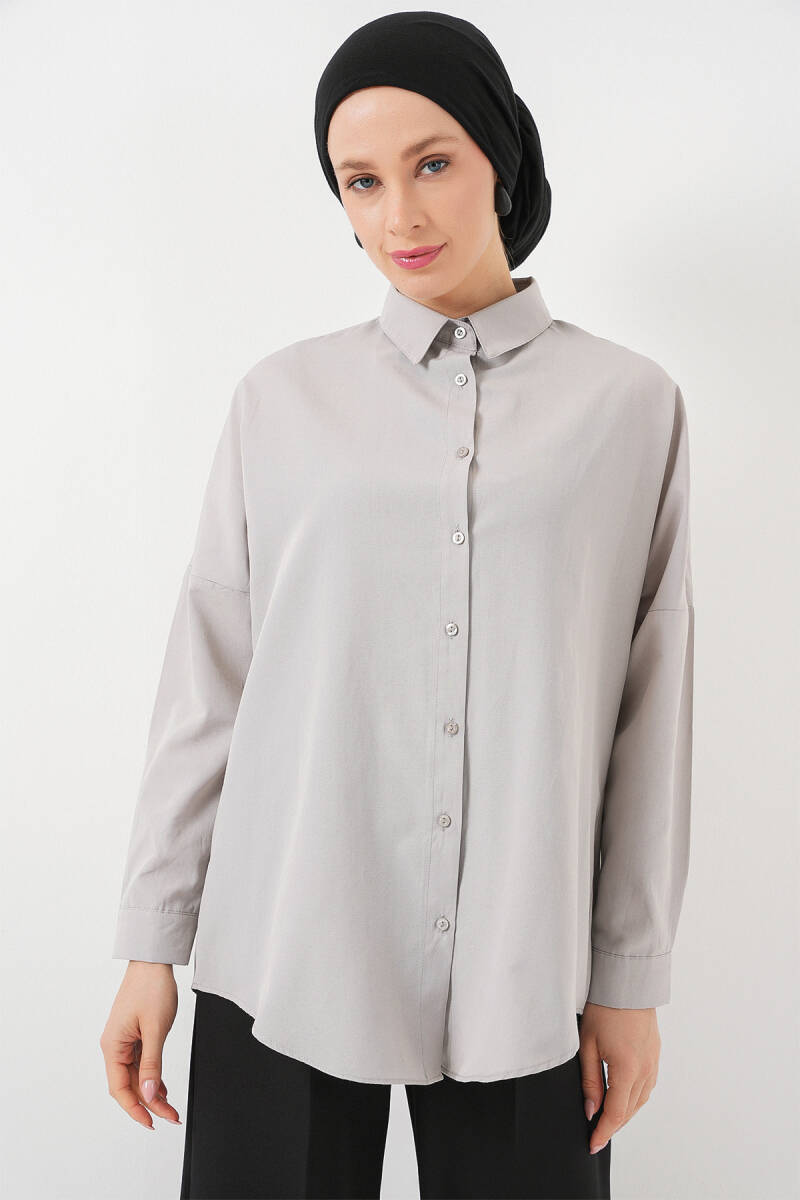 103901 Oversize Basic Tesettür Gömlek - A.Gri - BİGDART