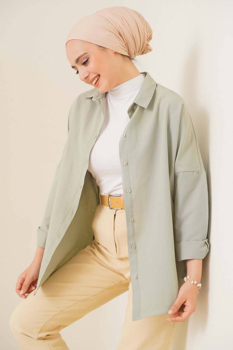 103901 Oversize Basic Tesettür Gömlek - A.Haki - BİGDART