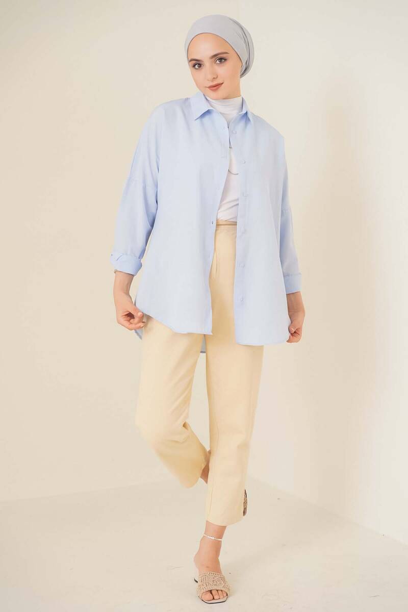 103901 Oversize Basic Tesettür Gömlek - Açık Mavi (1)