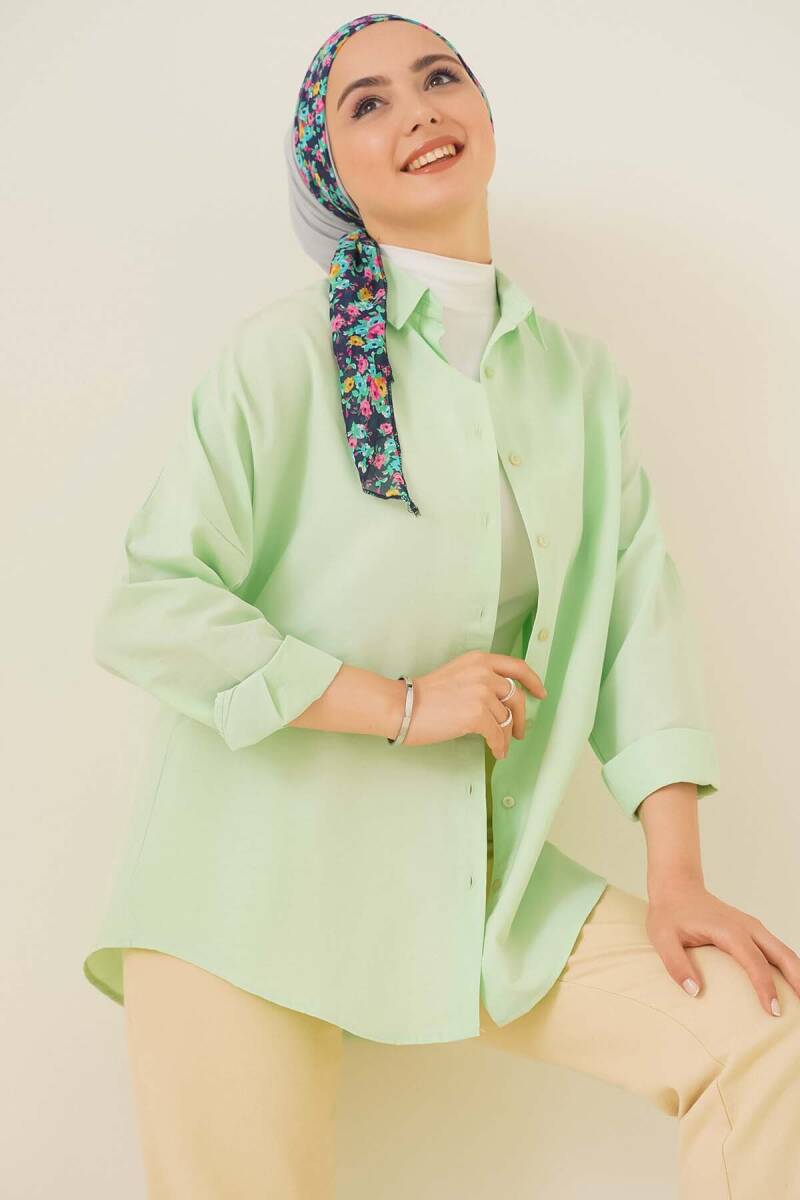 103901 Oversize Basic Tesettür Gömlek - E.Yeşil - BİGDART