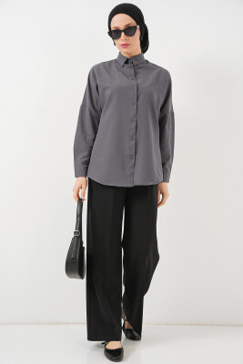 103901 Oversize Basic Tesettür Gömlek - Gri - 2