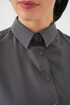 103901 Oversize Basic Tesettür Gömlek - Gri - 5