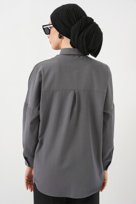 103901 Oversize Basic Tesettür Gömlek - Gri - 6
