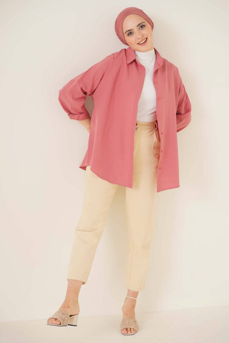 103901 Oversize Basic Tesettür Gömlek - Gül Kurusu - BİGDART