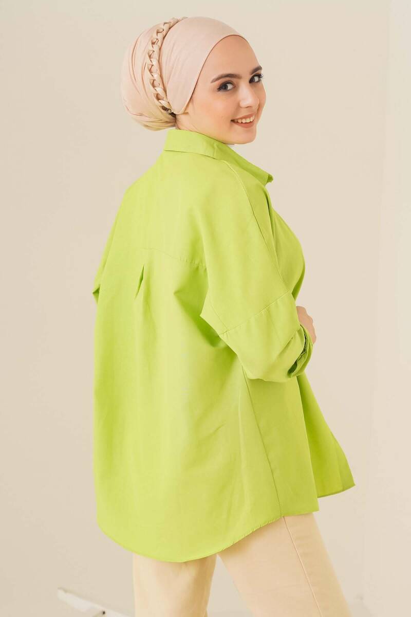 103901 Oversize Basic Tesettür Gömlek - G.Yeşil (1)