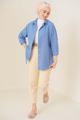 103901 Oversize Basic Tesettür Gömlek - İndigo - 2