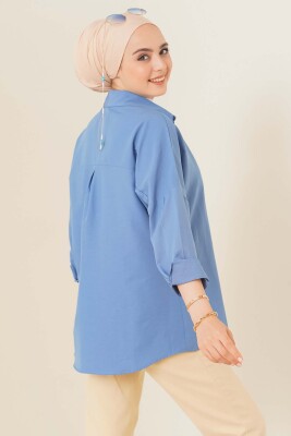 103901 Oversize Basic Tesettür Gömlek - İndigo - 3
