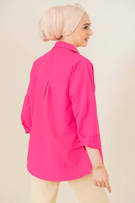 103901 Oversize Basic Tesettür Gömlek - Koyu Pembe - 3