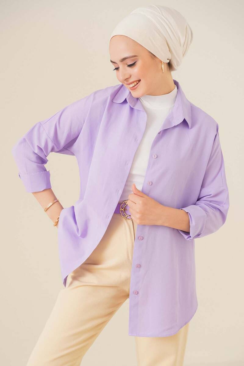 103901 Oversize Basic Tesettür Gömlek - Lila - BİGDART