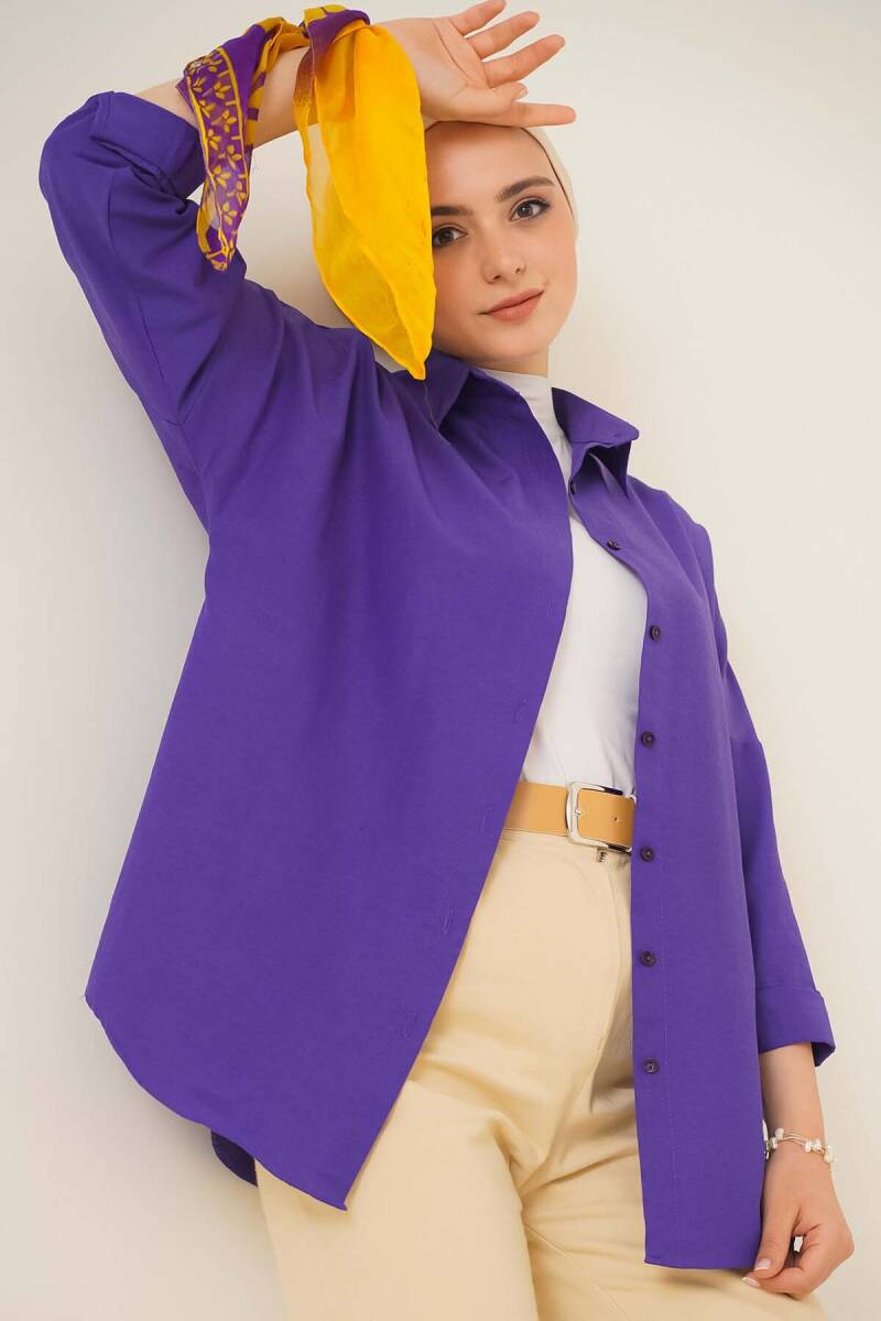 103901 Oversize Basic Tesettür Gömlek - Mor - BİGDART