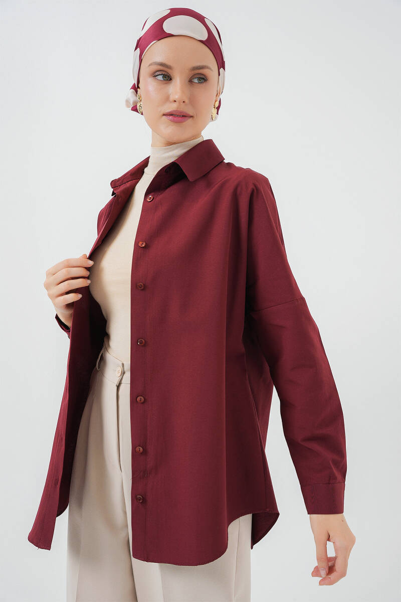 103901 Oversize Basic Tesettür Gömlek - Mürdüm (1)
