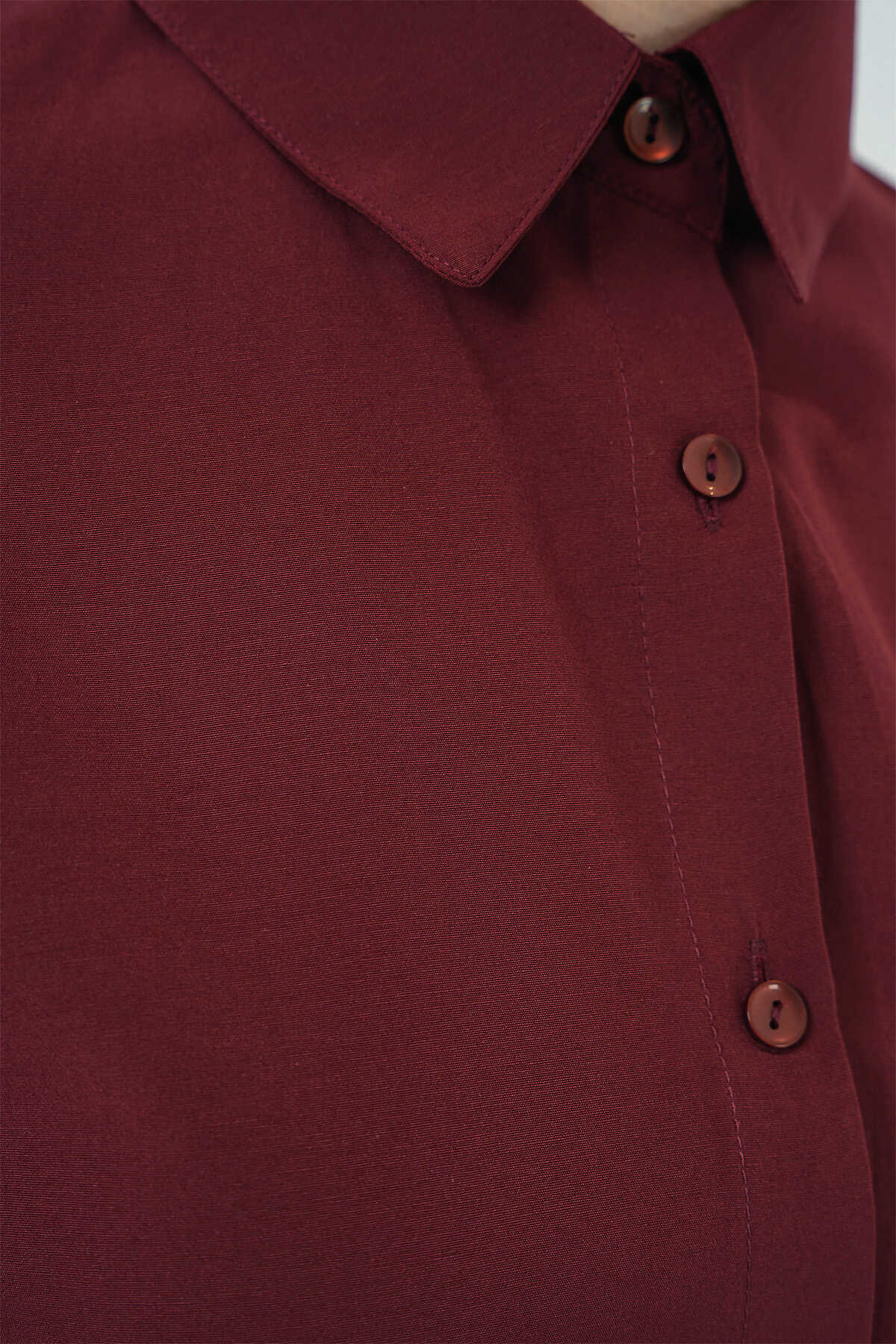 103901 Oversize Basic Tesettür Gömlek - Mürdüm - 6