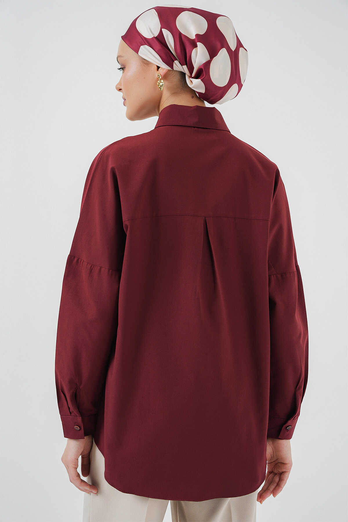 103901 Oversize Basic Tesettür Gömlek - Mürdüm - 7