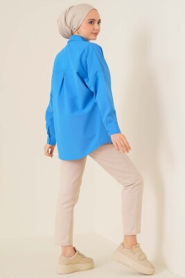 103901 Oversize Basic Tesettür Gömlek - Saks - 3