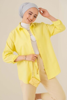 103901 Oversize Basic Tesettür Gömlek - Sarı - 1