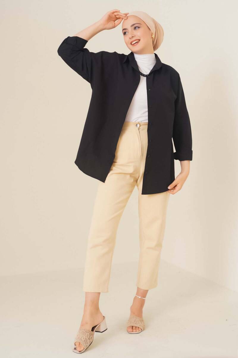 103901 Oversize Basic Tesettür Gömlek - Siyah (1)