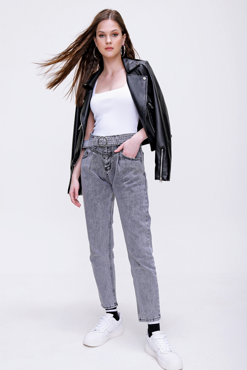 10400 Kemerli Mom Jean - Gri - BİGDART