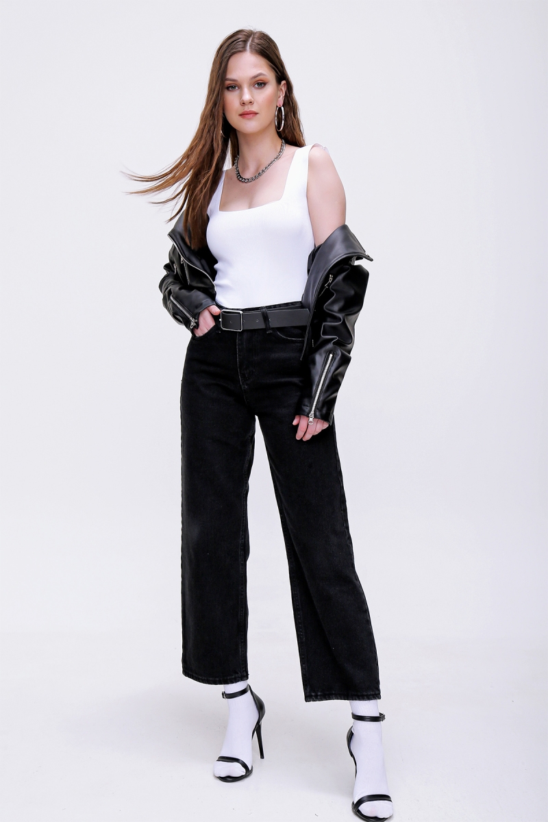 10401 Yüksek Bel Bol Jean - Siyah - BİGDART