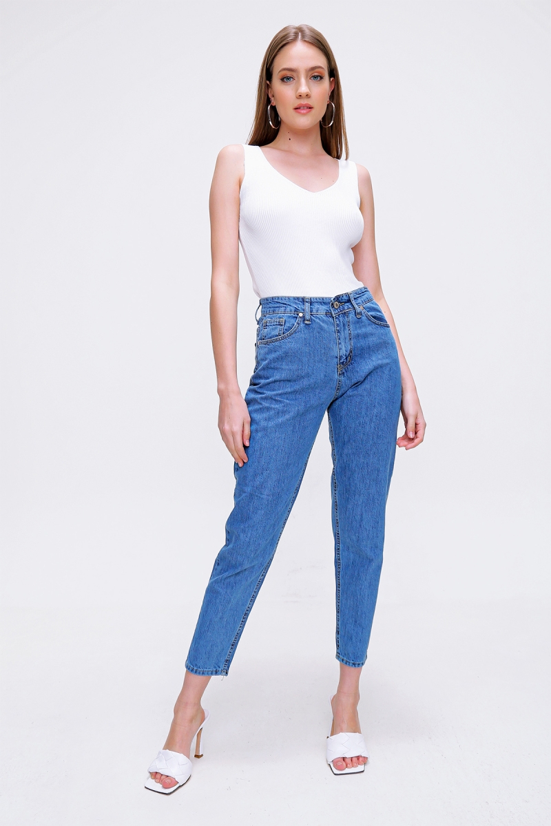 10403 Yüksek Bel Mom Jean - Mavi - BİGDART