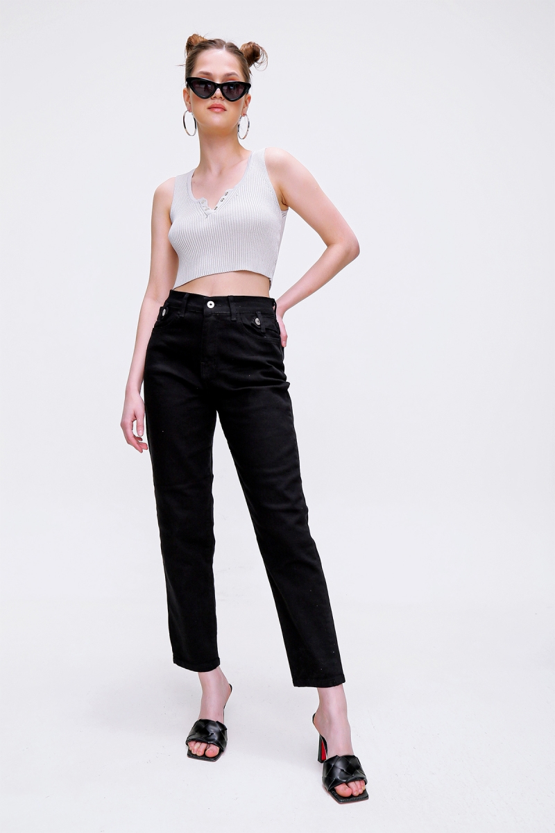 10406 Yüksek Bel Mom Jean - Siyah - BİGDART