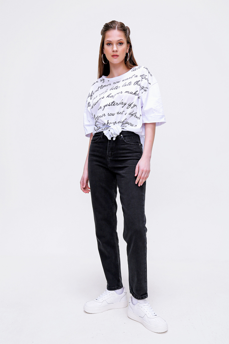 10409 Yüksek Bel Mom Jean - Füme - BİGDART