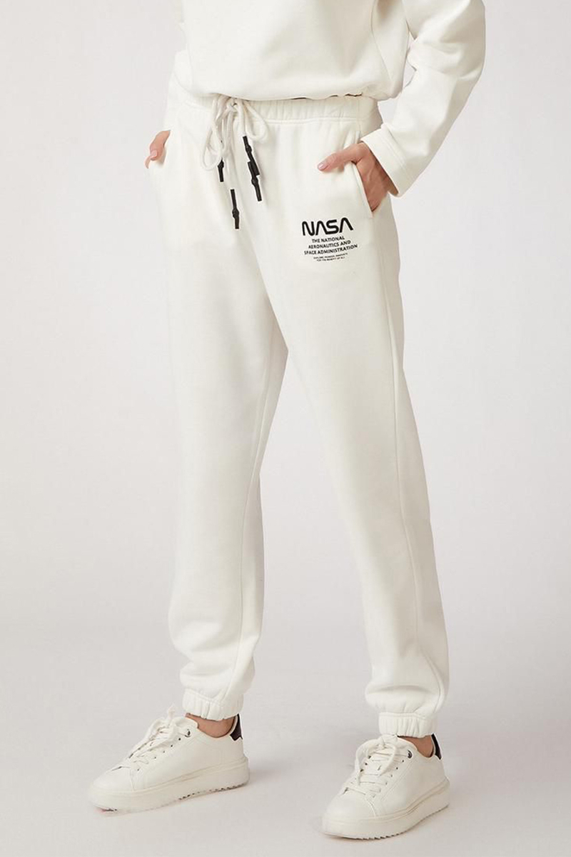 10413 Nasa Baskılı Eşofman Altı - Beyaz - BİGDART