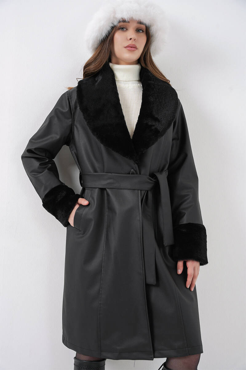 1045 Kürklü Suni Deri Kaban - Siyah - BİGDART