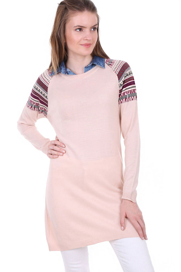 15067 KOT YAKA TRİKO KAZAK - Pudra - BİGDART