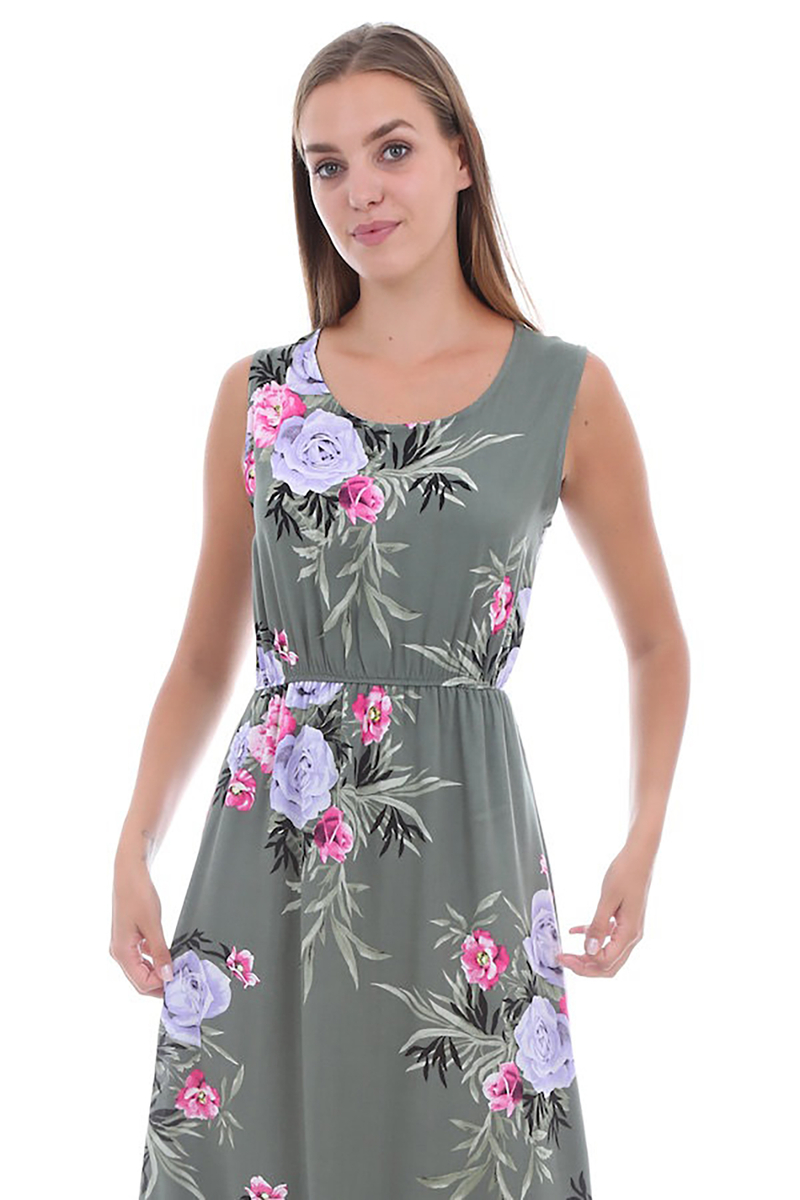 1513 BELİ LASTİK DESENLİ ELBİSE - Haki - BİGDART