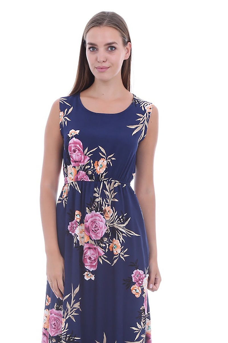 1513 BELİ LASTİK DESENLİ ELBİSE - Saks - BİGDART