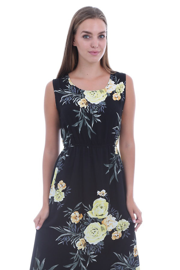 1513 BELİ LASTİK DESENLİ ELBİSE - Siyah - BİGDART