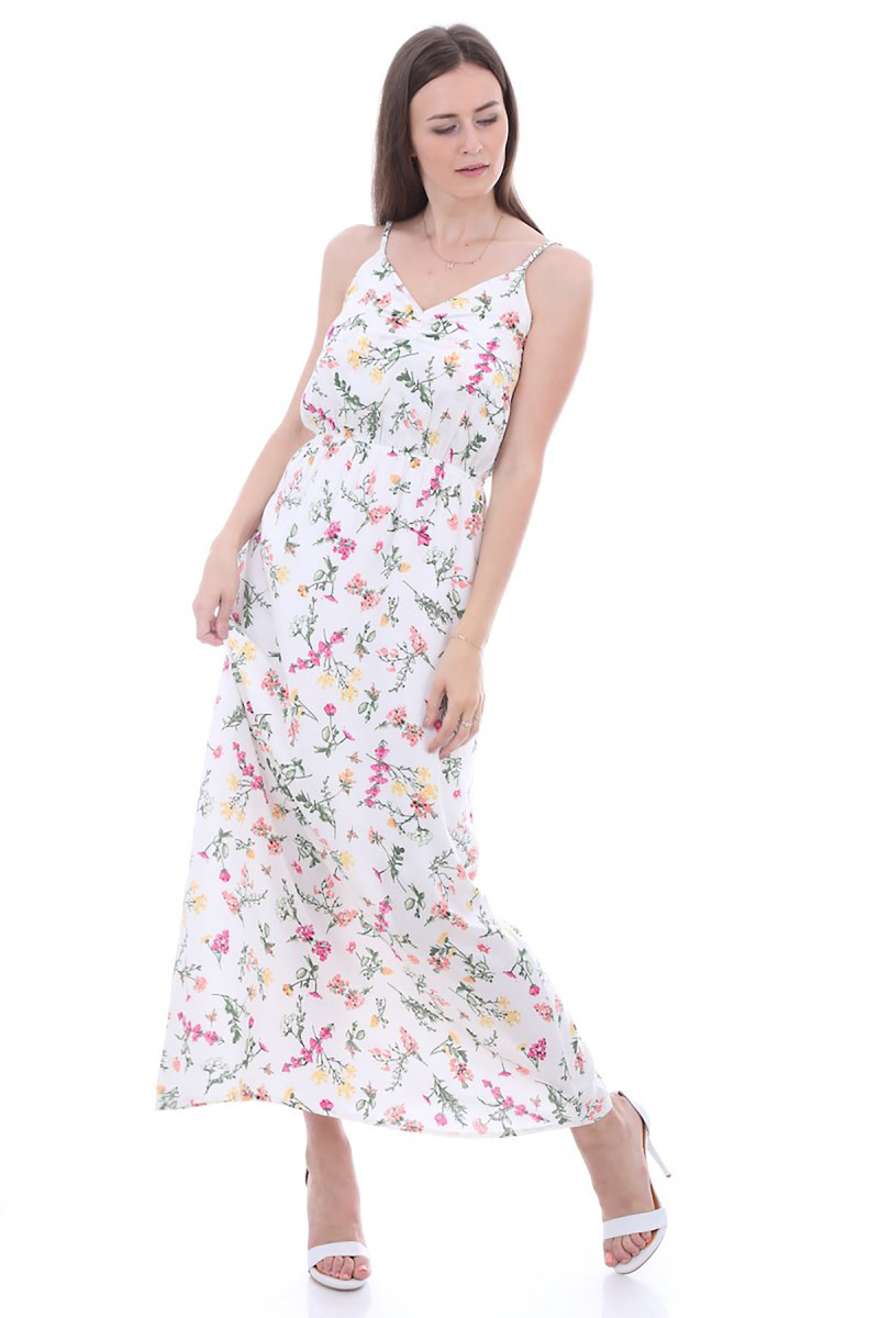 1517 ASKILI DESENLİ ELBİSE - Beyaz - BİGDART