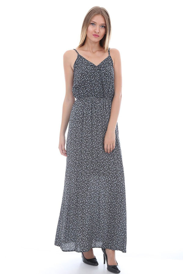 1517 ASKILI DESENLİ ELBİSE - Siyah - BİGDART