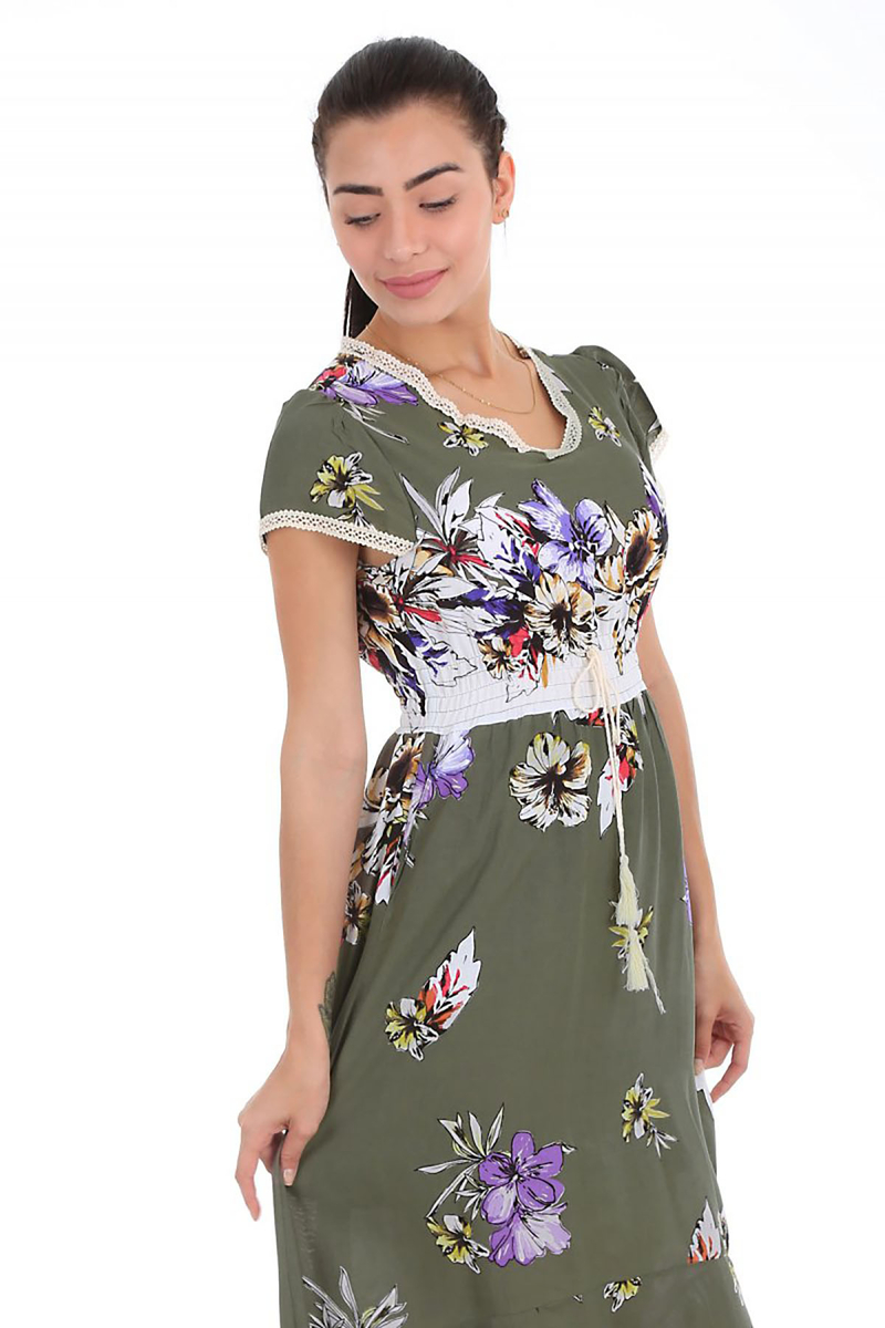 1518 BEL İP BÜZGÜLÜ DESENLİ ELBİSE - A.Haki - BİGDART