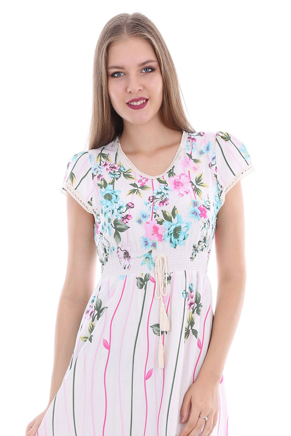 1518 BEL İP BÜZGÜLÜ DESENLİ ELBİSE - Mint - BİGDART