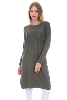 15207 OMUZU DESENLİ TRİKO TUNİK - Haki - BİGDART